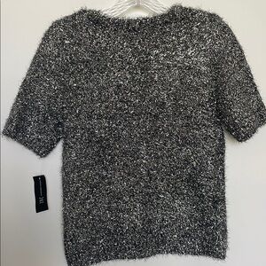 INC International Conepts silver/black knit short sleeved top sz S